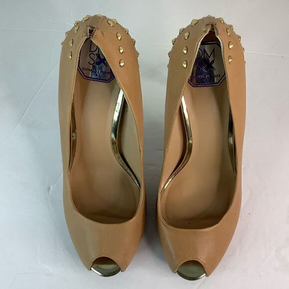 DMSX Donald J Pliner Latoya Tan/Green Neon Heels Peep Toe Stiletto Sz 8 - Picture 8 of 11